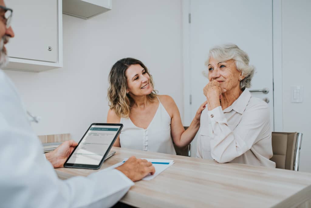 Taking the elderly mother to a doctor's appointment